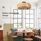 21.2" Rattan Ceiling Light 5-Light Boho Light Fixture Bohemian Ceiling Light Fixture for Bedroom Living Room Dining Room, Bulb NOT Included