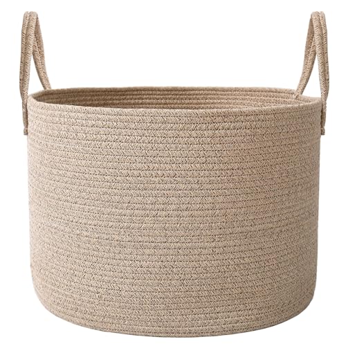 JMvicyroam 115L Extra Large Blanket Basket for Living Room - Woven Cotton Rope Laundry Hamper with Reinforced Handles - Storage Bin for Pillows, Comforters & Toys - Machine Washable,Oatmeal - color: Oatmeal, size: 115L