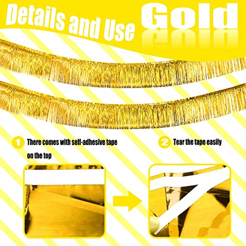 6 Pack 10 Feet Foil Fringe Garland Metallic Tinsel Streamers Banner Wall Hanging Curtain Backdrop Banner for Parade Floats, Thanksgiving, Christmas, Birthday, Halloween Party Decorations(Gold) - color: Gold
