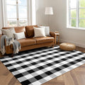 joybest Buffalo Plaid Rug 4 x 6 ft Black and White Checkered Area Rug Cotton Hand-Woven Indoor Outdoor Rugs Carpet for Patio, Living Room, Dining Room, Bedroom - size: 4' x 6' (Rectangular)