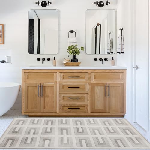 ReaLife Rugs Machine Washable Area Rug Runner - Living Room Bedroom Bathroom Kitchen Entryway Office - Non-Slip Baking Low Pile Stain Resistant Premium - Modern Geometric - Remi - Beige 2'6" x 6' - color: Remi - Beige, size: 2'6" x 6' (Rectangular)
