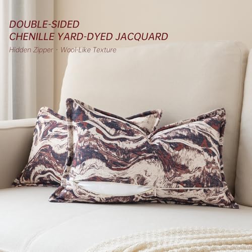 MATTINS Neutral Marble Pillow Covers 12x20 Set of 2, Modern Textured Lumbar Pillow Covers, Luxury Farmhouse Burgundy Pillow Covers, Boho Patterned Decorative Pillow Cover for Couch Sofa Bed Gift Pack - color: Burgundy, size: 20" x 12" (Pack of 2)