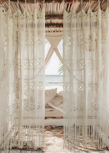 Macrame Curtain Handmade Woven Curtains, Door & Window Drapes,Divider Room Doorway Curtain,Natural Fiber, Stylish Handcrafted Door for Home Décor 42" W x 75" L - color: Ivory3
