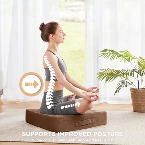Codi Large Floor Pillow, Meditation Cushions for Adults with Thick Foam and Soft Tufted Covers, Washable Square Seating for Couch and Yoga Sitting, 22 × 22 × 5 Inch Coffee - color: Coffee, size: 22 Inch (Pack of 1)