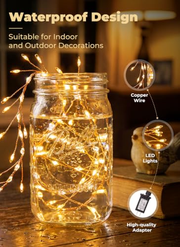 Flowing Fairy Lights Plug in with 14 Modes, 10FT 388LED Twinkle Firecrackers String Lights Indoor Waterproof, Christmas Tree Cluster Lights for Bedroom Garland Christmas Decor, Warm White - color: Warm White, size: Flowing - 1pc