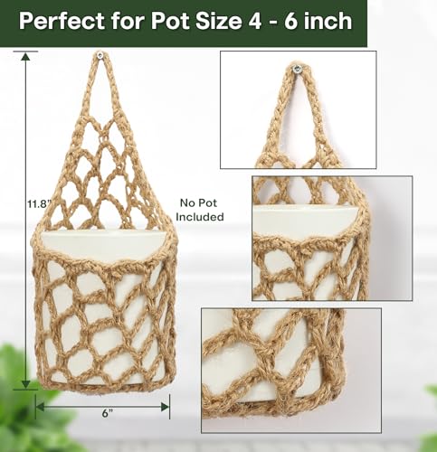 2 Packs Hanging Planters for Indoor Plants up to 6 in., Wall Plant Holder | Plant Hanger Indoor, Wall Planters for Indoor Plants, Hanging Plant (2PK, for 6 inch Pot) - color: Jute X 2pc