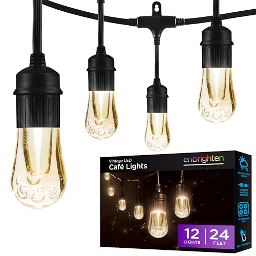Enbrighten LED Outdoor String Lights 24ft Soft Warm White Patio Lights with Ultra-Durable Shatterproof and Waterproof Acrylic Bulbs for Balcony, Backyard, Porch, Gazebo, Deck, Party and Market, 35629 - size: 24ft