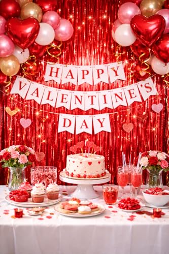 Red Foil Fringe Curtain Backdrop 2 Pack, Metallic Tinsel Curtain Party Decorations, Shimmer Photo Booth Backdrop for Birthday, Graduation, Wedding, Valentine’s Day, Doorway Decor 3.2 x 6.4 ft - color: Red