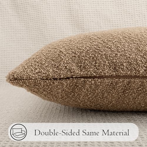 JoraLion Boucle Lumbar Pillow Cover 14x26 inch, Brown Textured Throw Pillow Cover Cushion Case for Sofa Bed Couch Living Room, Pack of 1 (Cover Only) - color: Brown, size: 26" x 14" (Pack of 1)