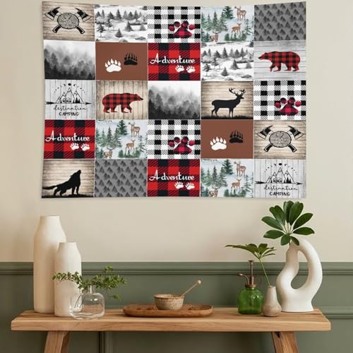 ZhiRain Deer Bear Tapestry Wall Hanging Wolf Wild Animals Hunting Adventure Geometric Plaids Pines Rustic Retro Tapestries Home Decor for Living Room Bedroom Farmhouse Apartment 30"x40" - color: Cabin-13, size: 30"L x 40"W