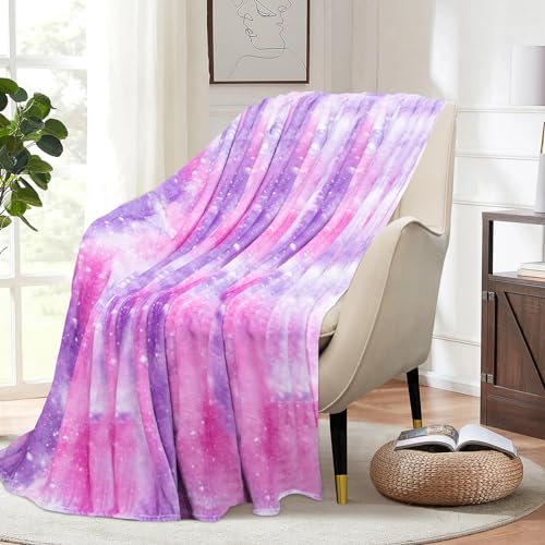 MACEVIA Tie Dye Galaxy Throw Blanket for Couch, Dreamy Purple Starry Sky Blankets and Throws, Cozy Soft Fleece Flannel Plush Blanket for Sofa Bed 260GSM, Suitable for All Seasons (Galaxy, 50"x60") - color: Purple Galaxy, size: Flannel Fleece (50x60 IN)