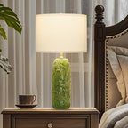 EUO 25” Green Lamps Set of 2 with Leaves Design for Living Room, Bedroom, Retro Ceramic Table Lamps for Nightstand Set of 2 - color: Green-L