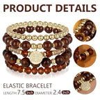 Bohemian Natural Stone Beaded Bracelets for Women Men Stackable Stretch Beads Bracelet Set with Charm and Tassel Multilayered Elastic Gemstone Bracelets Summer Beach Boho Jewelry Gift for Women - color: brown