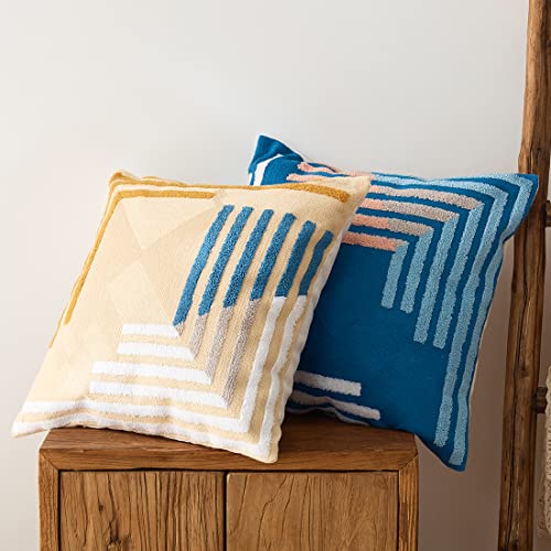 vctops Boho Geometric Tufted Decorative Throw Pillow Cover Farmhouse Cotton Embroidery Accent Square Cushion Case for Couch Sofa Bed (EmbroideryB, 18"x18") - color: Embroideryb, size: 18" x 18" (Pack of 1)