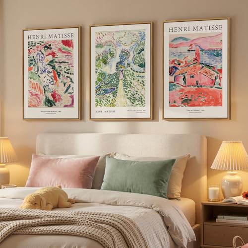 Framed Abstract Matisse Wall Art Set of 3, Vintage Colorful Landscape Canvas Prints Artwork for Walls, Classical Matisse Paintings Pictures for Living Room, Bedroom, Hallway and Office, Total Size 30x60 - color: Colorful-D, size: 20"W x 30" H x 3Pcs