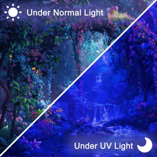 CRAFTYMELODY Waterfall Blacklight Tapestry Glow in the Dark Tapestry UV Reactive Colorful Flower Wall Hanging 59×51 Inch with Hook Self Adhesive Sticker Clip for Bedroom Home Wall Decoration - color: Flower Waterfall