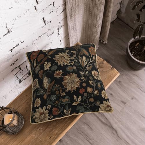 Black Boho Vintage Flowers Velvet Pillow Covers 20x20 Inch Retro Art Brown Floral Throw Pillows for Couch Cushion Covers Pillowcase Farmhouse Bohemian Pillow Cases for Sofa Bed Bedroom - color: Black Rust Floral, size: 20" x 20" (Pack of 1)