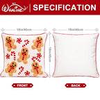 Whaline 2 Pcs Christmas Tufted Throw Pillow Covers Xmas Red White Gingerbread Man Candy Cane Pillowcase Winter Pillowslip Cushion Cover for Sofa Couch Bed Home Party Decor, 18 x 18 Inch