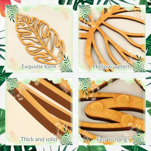 Zzbakress 3 Pcs Wooden Palm Leaves Wall Art Tropical Leaf Wall Art Natural Plant Wall Decor Vintage Wood Hollow Wall Decoration for Living Room Kitchen Bedroom Garden Office (Farmhouse, Leaves-A) (Rustic)