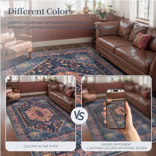 Ciicool 2x5ft Runner Rug, Hallway Wahshable Rugs Vintage Kitchen Carpet for Entrance Bedroom Bedside Living Room Kitchen Laundry Bathroom Decor - color: Navy/Multi, size: 2' x 5' (Runner)