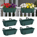 CADUKE 4 Pack Railing Planter Box 16.9 Inches Window Flower Boxes with Metal Brackets Balcony Planters Railing Hanging Fence Planter Plastic Outdoor Deck Railing Planter Boxes, Green - color: Green