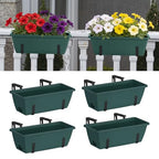 CADUKE 4 Pack Railing Planter Box 16.9 Inches Window Flower Boxes with Metal Brackets Balcony Planters Railing Hanging Fence Planter Plastic Outdoor Deck Railing Planter Boxes, Green - color: Green