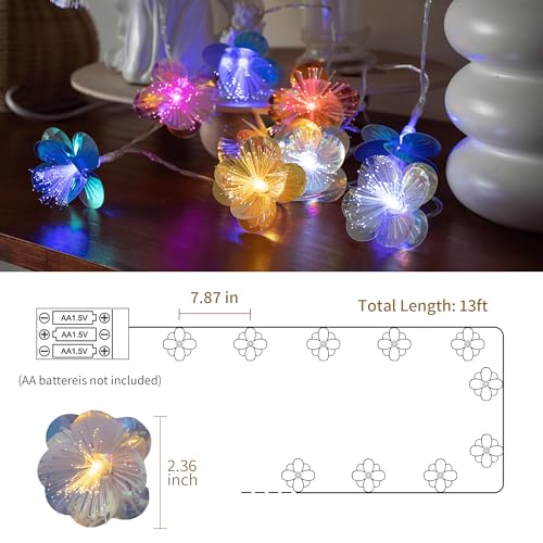 YOLIGHT Fiber Optic Flower String Lights Battery Operated with Timer, 13ft 20 LED Colorful Flower Garland Lights Fairy Lights for Room Table Wedding Christmas Easter Décor (Multi-Color) - color: Multicolor, size: 13ft