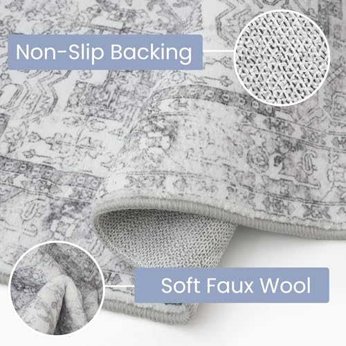 KOZYFLY Small Area Rug 2x3 Ft Rugs for Entryway Washable Boho Entry Rug Non Slip Door Mat Indoor Entrance Faux Wool Vintage Printed Kitchen Rug Throw Rugs for Entrance Kitchen, Gray - color: Light Grey/White, size: 2' x 3' (Rectangular)