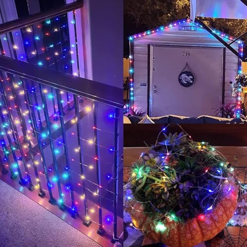QITONG Multicolor Solar Fairy Lights, 2 Pack Each 66ft 200 LED String Lights Outdoor, Silver Wire Solar Christmas Lights with 8 Modes - color: Multicolor