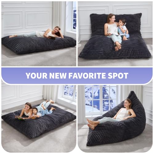 Hobestluk 3 in 1 Bean Bag Chair Giant Bean Bag Chairs Convertible Bean Bag Floor Cushion with Machine Washable Cover, Beanbag Chairs for Adult (Dark Grey) - color: Dark Grey