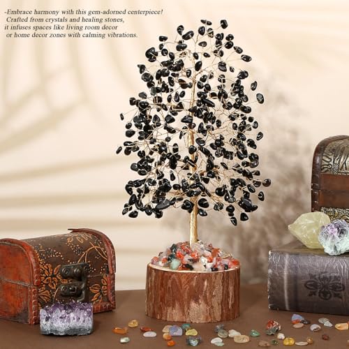 MAIBAOTA Black Obsidian Crystal Tree of Life Black Office Home Decor Good Luck Handmade Feng Shui Spiritual Gifts for Women - color: Black02
