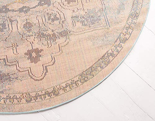 Rugs.com Fleur Collection Rug – 6' Round Blue Medium-Pile Rug Perfect for Kitchens, Dining Rooms - color: Blue 12, size: 6' (Round)