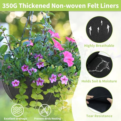 Riare 16x80 Inch Black Felt Planter Liner Roll- 2 Rolls Non-Woven Fabric Planter Liner for Outdoor Plants, Coco Liner Roll Alternative Basket Planter Liner for Planters Hanging Basket Window Box - size: 16 x 80 Inch