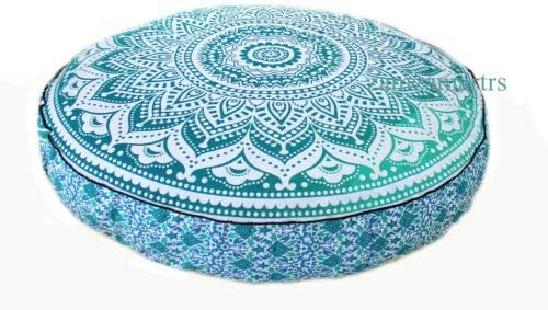 Indian Mandala Cotton Floor Pillow & Cushion Cover - Handmade Decorative Sham, Bohemian Ottoman & Pouf Cover for Sofa, Outdoor Meditation Cushion & Beach Throw