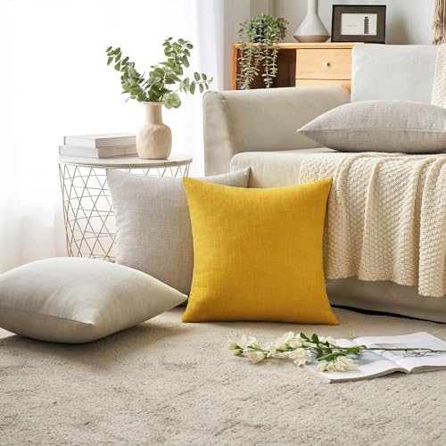 MIULEE Pack of 2 Decorative Linen Burlap Textured Pillow Covers Farmhouse Boho Accent Pillowcases Spring Home Decor for Couch Sofa Bedroom Living Room 18x18 Inch Bright Yellow - color: Bright Yellow, size: 18" x 18" (Pack of 2)