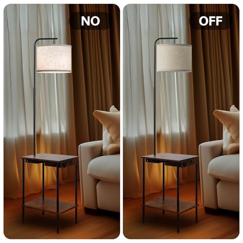 EOEYYOYB Floor Lamp with Table & Drawers, End Table Lamp with USB Charging Portt Power Outlet and Shelves, Side Table Reading Light with 3 Color Temperature Led Bulb Included for Living Room, Yellow - color: Vintage yellow (with Drawer)
