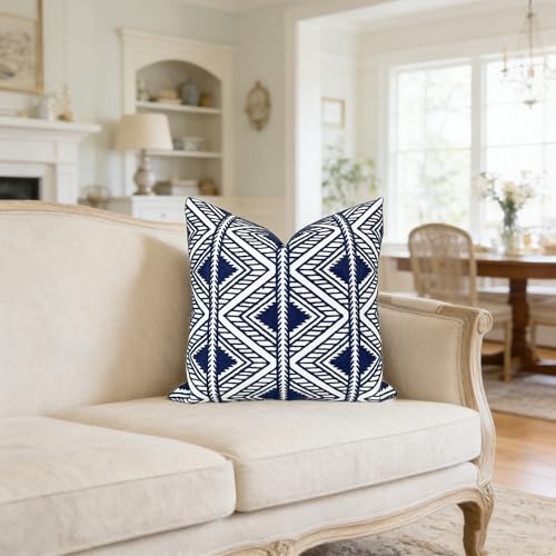 Slow Cow Embroidery Decorative Throw Pillow Cover Geometric Design Cushion Cover 18x18 Inches Navy Blue - color: Navy Big Triangle, size: 18" x 18" (Pack of 1)