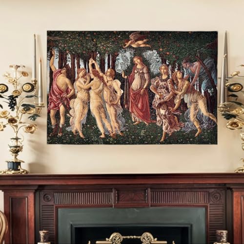 AureoMadis Woven Tapestry Wall Hanging - Medieval Victorian Vintage Art Decor, Large Wall Tapestry Home Aesthetic (42"x28") - Botticelli Primavera With Lining (Green：Botticelli Primavera-with lining) - color: Green：Botticelli Primavera-with lining