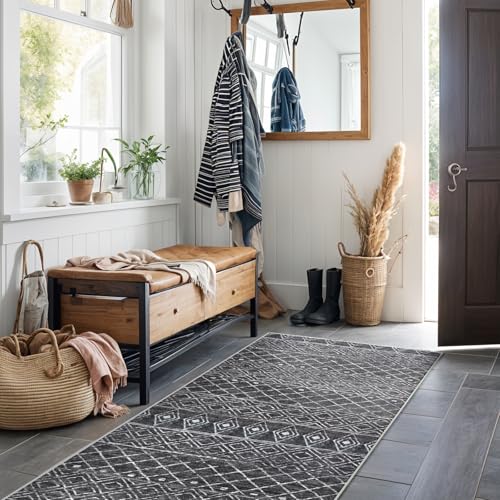 Rug Runners 2x6 Washable - Hallway Runner Rug Moroccan Non Slip Kitchen Runner Low Pile Soft Indoor Floor Mat Front Door for Bedroom Entryway Laundry 2x6 Black - color: Black, size: 2' x 6' (Rectangular)
