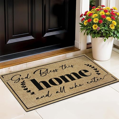 Door Mat Home Mats for Front Door Indoor Outdoor Entrance Welcome Mats with Non-Slip Backing God Bless Mat for Family Housewarming Gifts Durable Porch Hallway Floor Rugs Home Decoration 16.9"x29.9" - color: God Bless This Home
