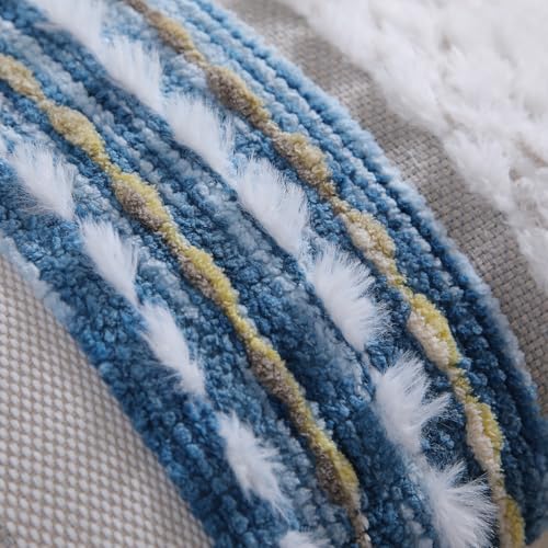 Boho Throw pillow covers 18x18 set of 2 farmhouse decorative Couch pillow covers neutral Accent throw pillows covers striped outdoor cushion covers square textured chenille pillow cases for sofa bed - color: Z New Blue