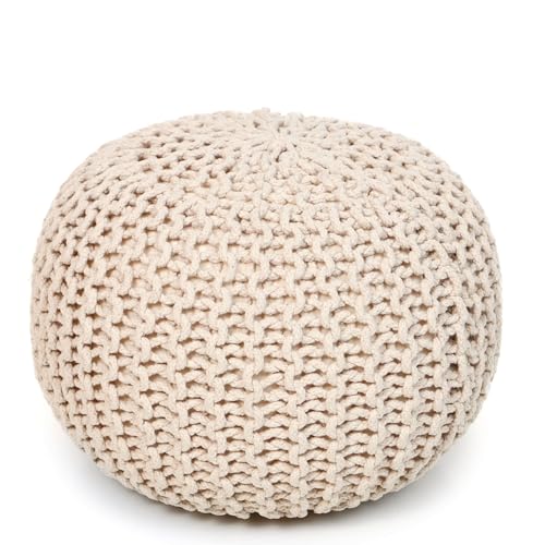 REDEARTH · Round Pouf Ottoman - Hand Knitted Cable Boho Poof Home Décor Pouffe Circular Footrest for Living Room - Nursery - Bedroom - Lounge 100% Cotton (18”x18”x14”) - Ivory, Set of 2 - color: Circular Ivory-s, size: 18"Dx18"Wx14"H