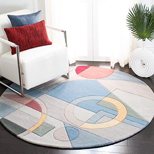 SAFAVIEH Rodeo Drive Collection Area Rug - 4' Round, Blue & Multi, Handmade Mid-Century Modern Abstract Wool, Ideal for High Traffic Areas in Living Room, Bedroom (RD845B) - color: Blue/Multi, size: 4' (Round)