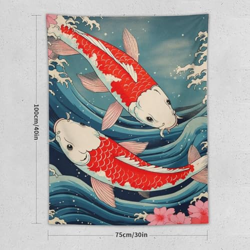 QEOPGNE Large Wall Tapestry Koi Fish Japanese Great Waves Cherry Blossom Retro Flags Tapestry for Room Living Room Wall Decor Large Wall Art Tapestries 30""x40"", style - color: Style, size: 40"L x 30"W