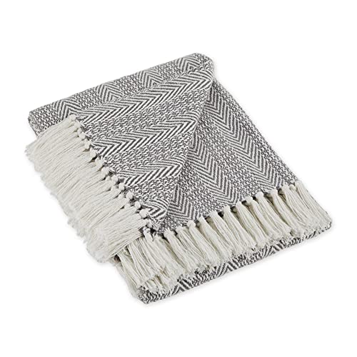 DII Herringbone Striped Collection Cotton Throw Blanket, 50x60, Gray - color: Gray, size: 50x60"