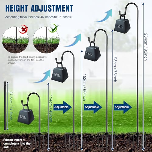 Ottsuls Shepherds Hooks with 5 Prongs Base for Outdoor - 92" Adjustable Bird Feeder Pole for Outside Hanging, Garden, Hummingbird Feeder, Plant Baskets, Solar Light Lanterns, Wedding Decor (1 Pack) - size: 92 INCH, style: A-1 Pack