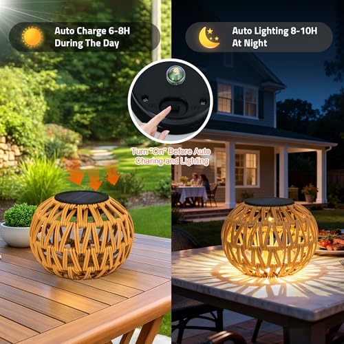 2PCS Solar Lanterns Outdoor Waterproof, Outdoor Solar Lights Table Lamp | Handwoven Rattan Solar Boho Lanterns Lamp Decorative Solar Lights for Table Decor,Yard,Patio,Porch,Pathway,Deck - color: Dark Brown