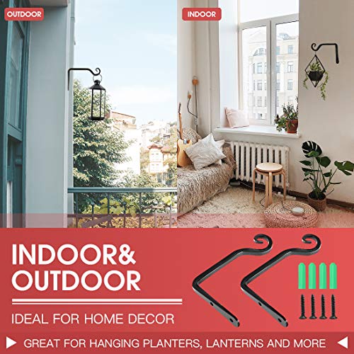 Jardim 2 Pack 6 Inch Premium Decorative Metal Iron Wall Hook, Indoor Outdoor Plant Hanger, Rustic Hanging Gardening Bracket Hook, for Planters, Bird Feeders, Lanterns, Wind Chimes (Black) - color: Black, size: 6 Inch