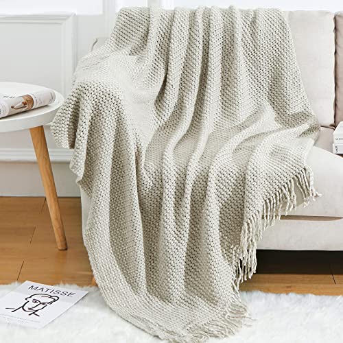 Blagic Grey and White Knit Throw Blanket with Tassel| Home Decor Blanket| Holiday Throw| Wrap Shawl Scarf, Lightweight Soft Cozy Warm Fluffy, Wheat Textured, 50" W x 60" L - color: F-grey & White, size: 50 × 60 in