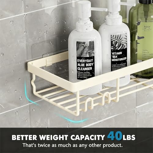 Moforoco Shower Caddy Shelf Organizer Rack, Self Adhesive Black Bathroom Shelves Basket, Home Farmhouse Wall Inside Organization and Storage Decor Rv Accessories, First Camper Apartment Essentials - color: Creamy White, size: Medium